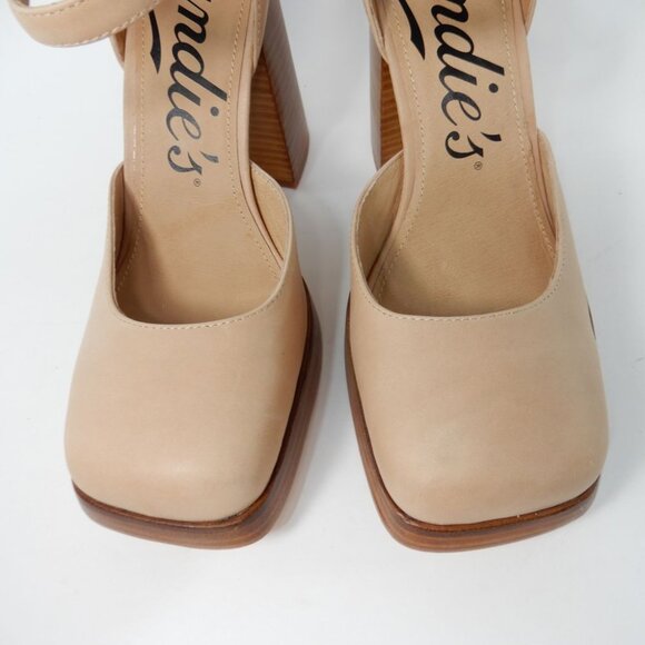 CANDIE'S Halt Platform Pumps Block Heel Size 10 Natural All Leather NEW $160 - Picture 4 of 15